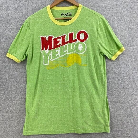 Coca Cola Tshirt Mens Small (34/36) Green Yellow Tee Short Sleeve Mello Yellow - Picture 1 of 9